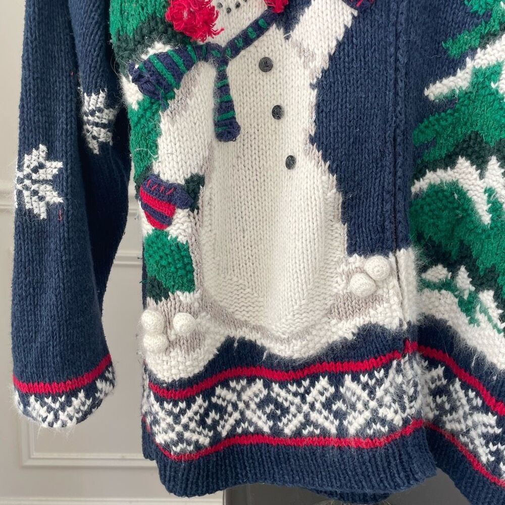 Vintage Croft & Barrow Knit by Hand Snowman Cardigan Sweater Angora M - Picture 6 of 9